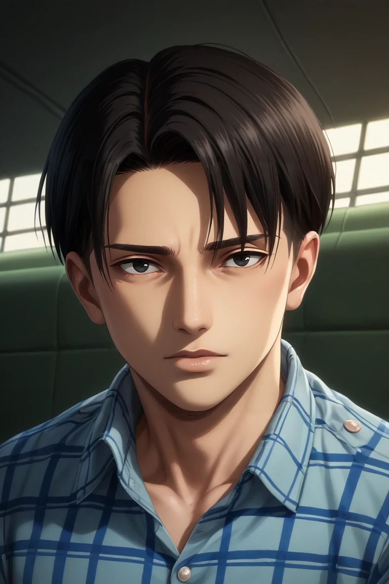 score_9, score_8_up, score_7_up, source_anime, rating_safe, intricate details, (photorealistic:0.6), looking at viewer, , 1boy, solo, male focus, <lora:levi_ackerman_pony:0.94>, levi_ackerman, black hair, black eyes, short hair, curtained hair, final season, asymmetrical, plane, midnight, v arms, :o, flannel shirt,, <lora:sdxl_lightning_8step_lora:1>