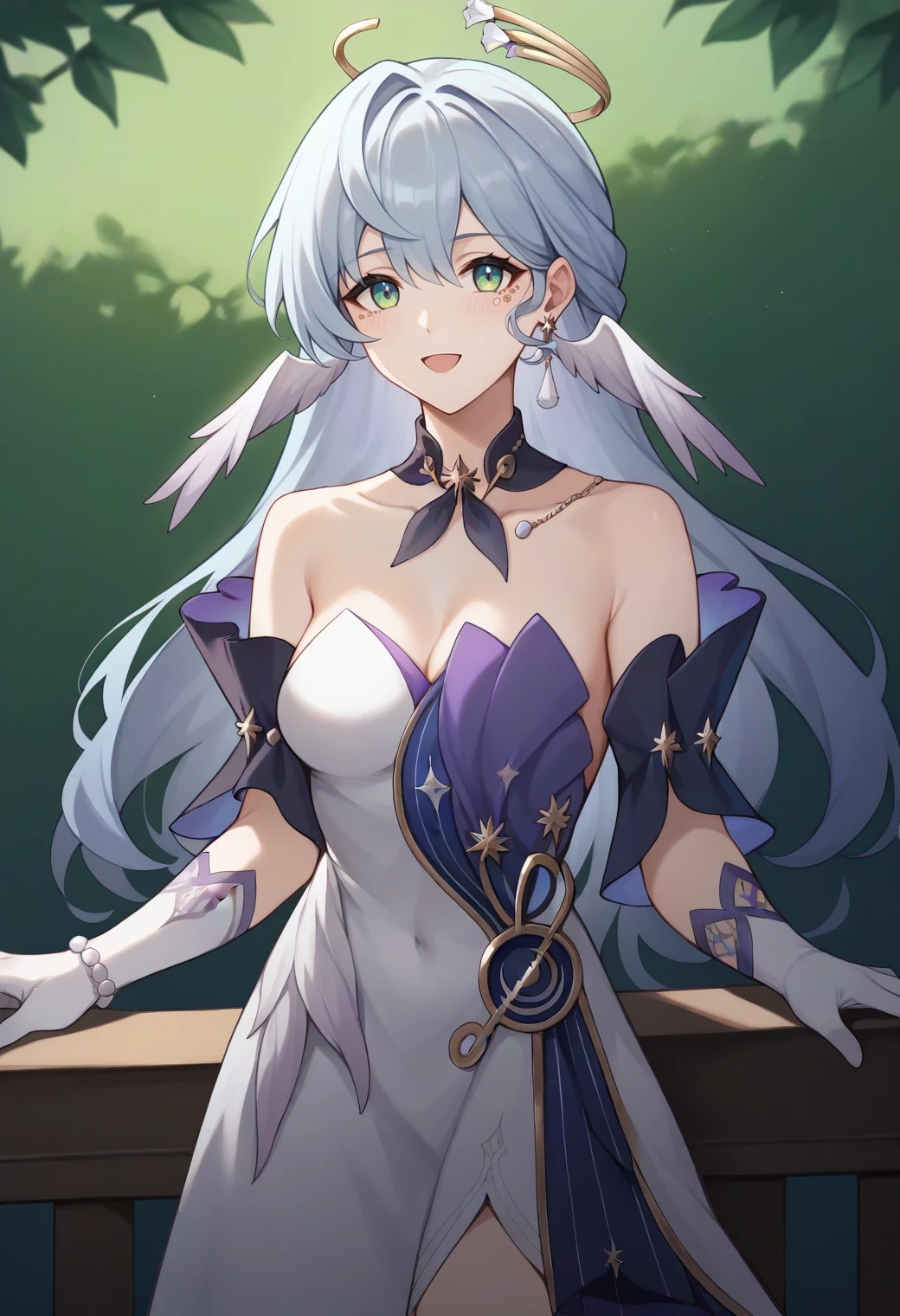 masterpiece,best quality,<lora:robin_sunday:1>,robin_(honkai:_star_rail), cup, medium_breasts, head_wings, gloves, wine_glass, 1girl, halo, looking_at_viewer, official_alternate_costume, white_gloves, upper_body, solo, cleavage, drinking_glass, white_dress, holding_cup, dress, breasts, holding, bare_shoulders, smile
