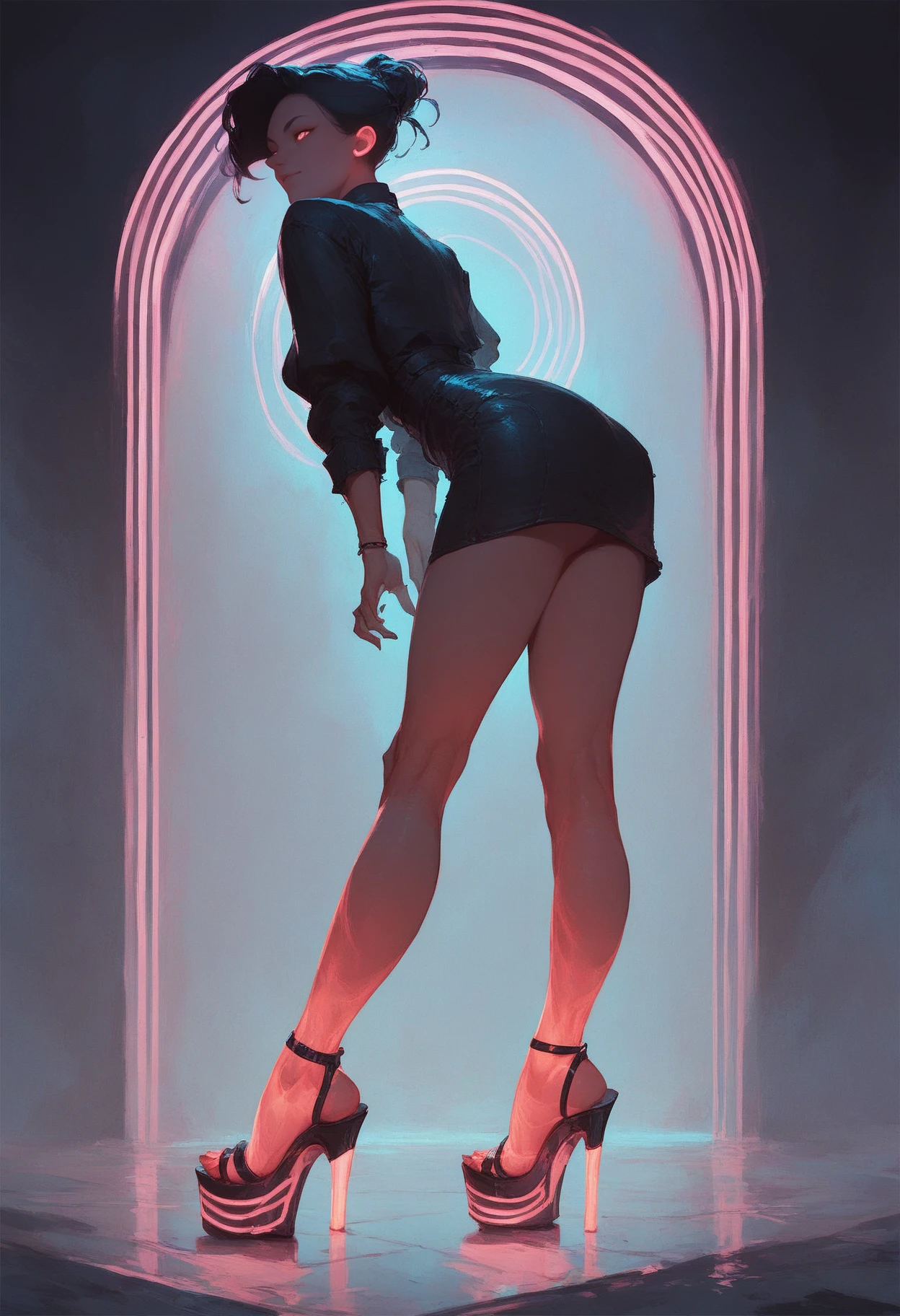 (score_9_up, score_8_up), score_7_up, 1girl, glowing neon platform heels, black backround, <lora:neonthighlingerieheelponyv3:0.6>