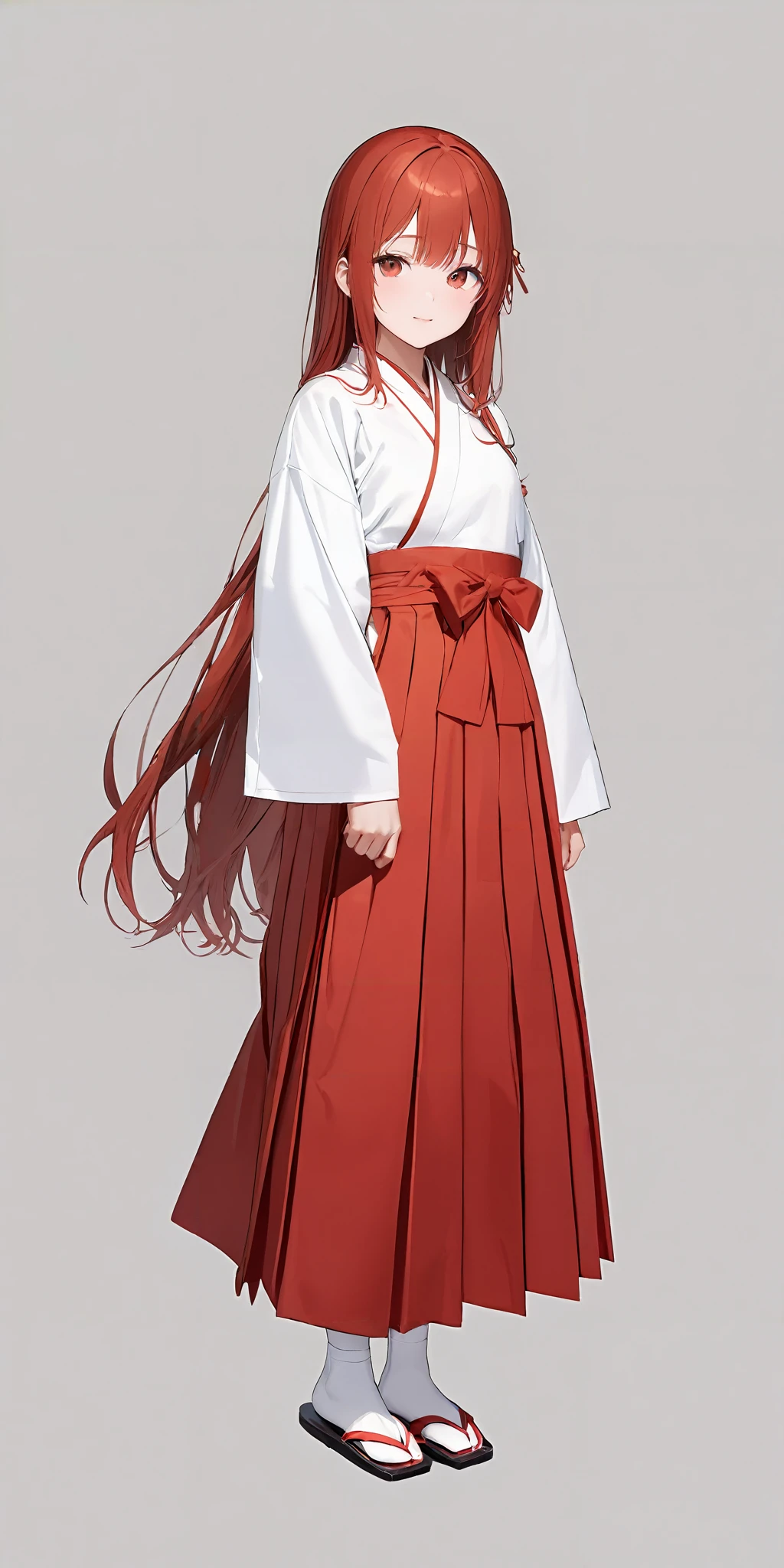 masterpiece,ultra-detailed,best quality,8K,illustration,cute face,clean skin ,shiny hair,
girl,simple background, full body,<lora:add-detail-xl:1>    <lora:miko_XL_V1.0:0.6> jyojifuku, miko,red hakama