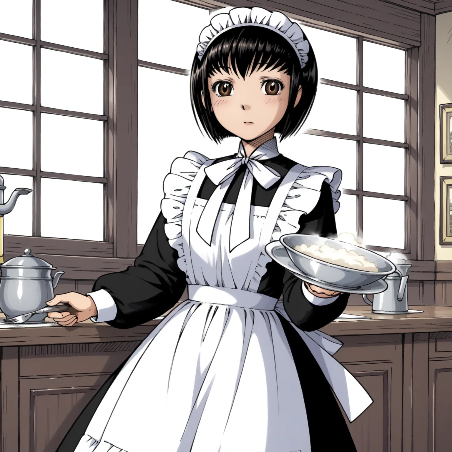 <lora:ShirleyMXLpony001>,
solo,
ShirleyM,1girl,black hair,bob cut,brown eyes,
maid,long_sleeves,