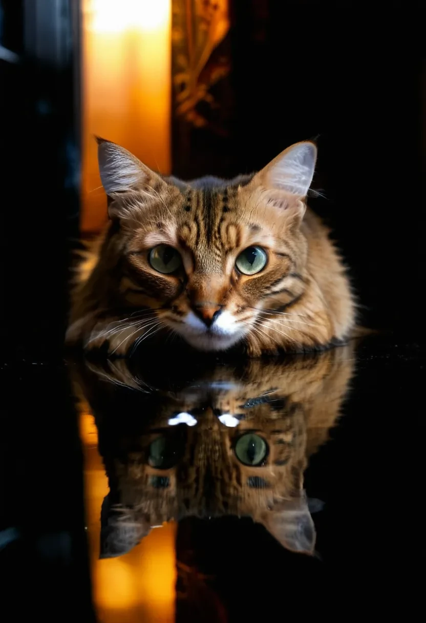 close up portrait of a Brown Cat, reflection in window  <lora:Brown Cat:1>
 <lora:zavy-cntrst-sdxl:1> chiaroscuro, reflection photography, mirror-like surfaces, symmetry, visual echoes, capturing dual realities, distorted perspectives, ethereal beauty, introspective imagery, mesmerizing patterns, reflecting mood and emotion, creating visual depth, playing with perception