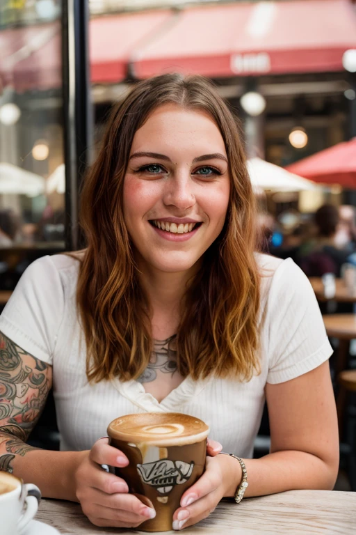 <lora:LucieBelle:0.8>, full color portrait of a young woman, having a coffee at a vintage cafe, natural light, smile, RAW photo, subject, 8k uhd, dslr, soft lighting, high quality, film grain, Fujifilm XT3