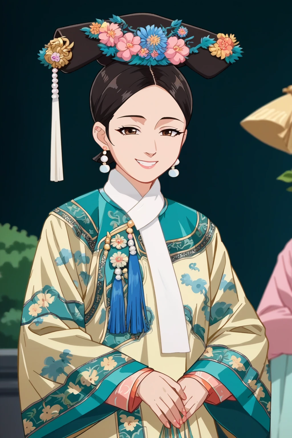 score_9, score_8_up, score_7_up, score_6_up, score_5_up, score_4_up, BREAK ,cowboy shot,1girl,solo,smile,souce_anime,anime_screencap,looking at viewer
qingchao, a woman in a traditional chinese dress poses for a picture , woman wearing a qingchao_dress, qingchao_haircut, qingchao_scarf
 <lora:edgQingChaoPony:0.8> <lora:edgQingChaoPony-000002:0.2>