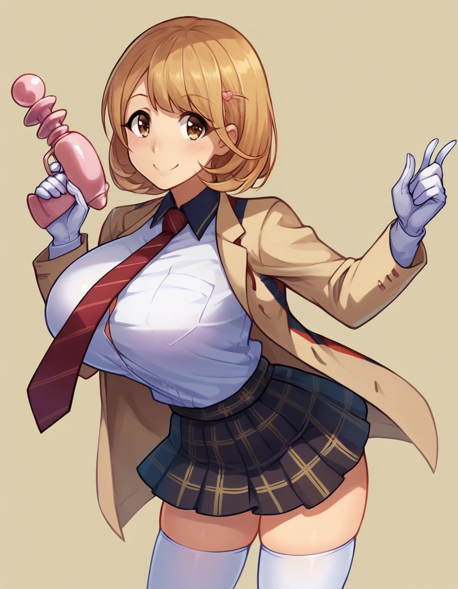 score_9, score_8_up, score_7_up, BREAK ,rating_explicit,
narusawaryouka, energy gun, solo, 1girl, weapon, breasts, thighhighs, white thighhighs, skirt, gloves, plaid, simple background, shirt tucked in, necktie, plaid skirt, looking at viewer, brown background, white background, white gloves, tented shirt, gun, smile
<lora:Narusawa Ryouka XL 2 :1>