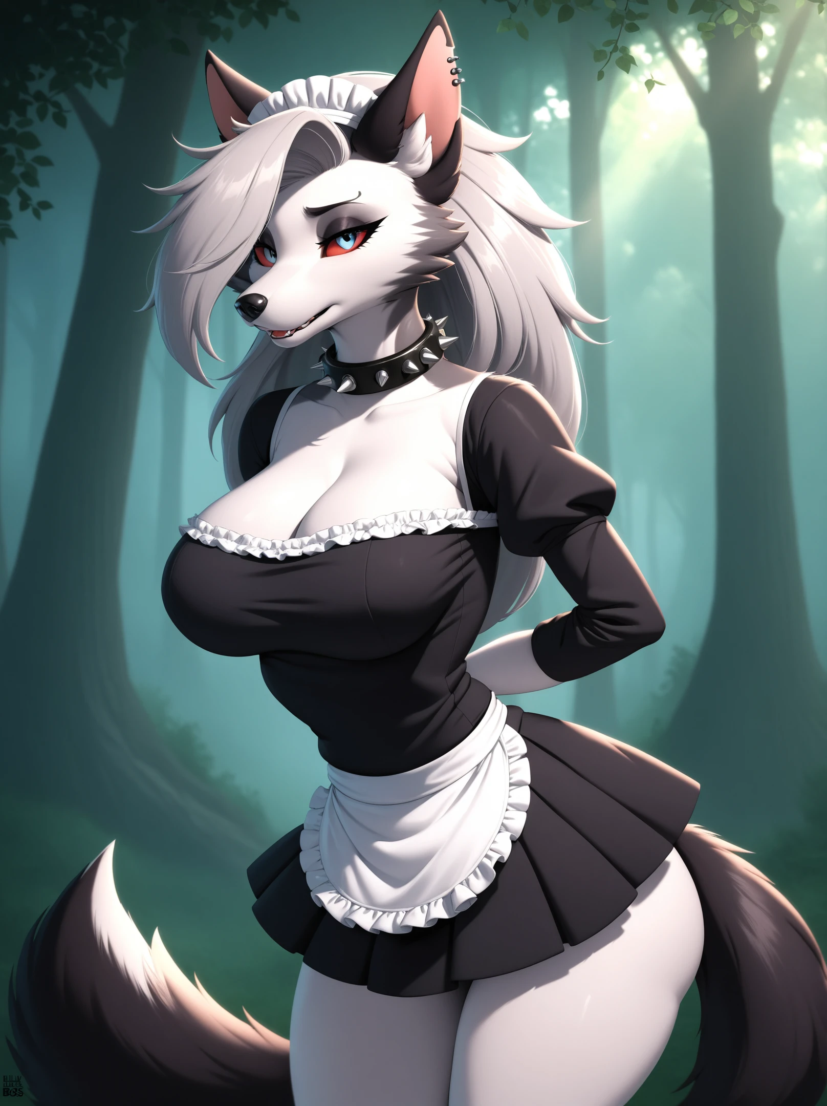 By personalami. solo. Cute slutty seductress furry lynx. Black long hair. Hair bow. slutty seductress smiling. slutty seductress Dynamic slutty seductress pose. slutty shameless Maid dress. Big breasts. shameless black anus