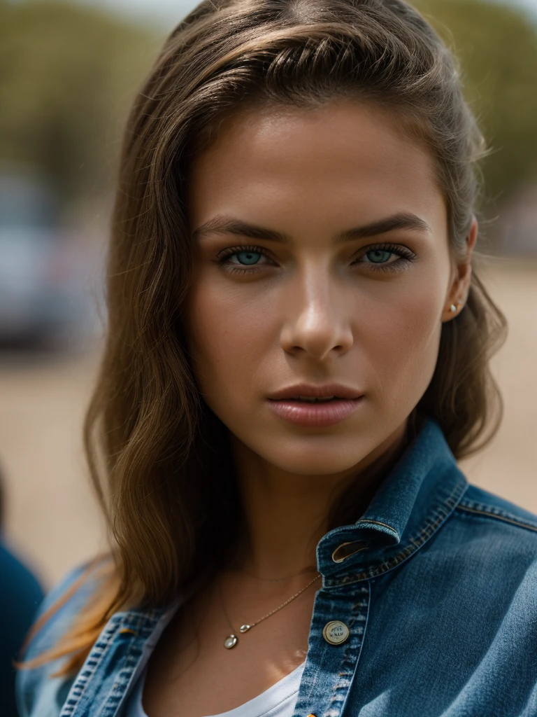 Realistic photo of a beautiful d4r14sh woman, 1girl, solo, long hair, breasts, looking at viewer, blue eyes, brown hair, medium breasts, shorts, lips, short shorts, denim, denim shorts, realistic, professional Photography, Photorealistic, detailed, RAW, analog, sharp focus, 8k, HD, DSLR, high quality, Fujifilm XT3, film grain, award winning, masterpiece<lora:d4r14sh:1.0>