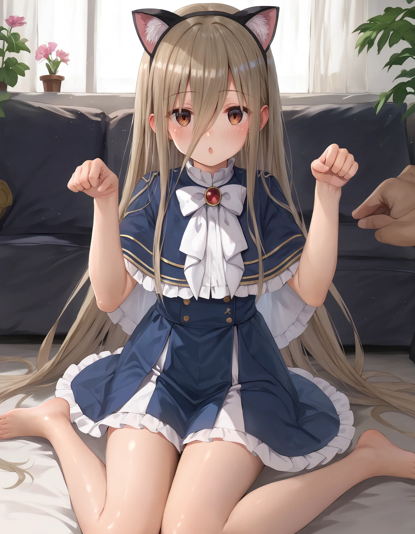 score_9, score_8_up, score_7_up,score_6_up, a girl on the floor, paw pose, open mouth, fake cat ears,
<lora:egami_style_pony6_v1:.8> <lora:sense_sousou no frieren_PONY_last:0.6> sense \(sousou no frieren\),brown eyes,very long hair,absurdly long hair,hair between eyes,eyes visible through hair, blue capelet,frilled dress,white long dress