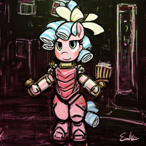 safe, solo, (cozy glow:1.1), pony, power armor, bipedal, artist:lumineko, artist:selenophile