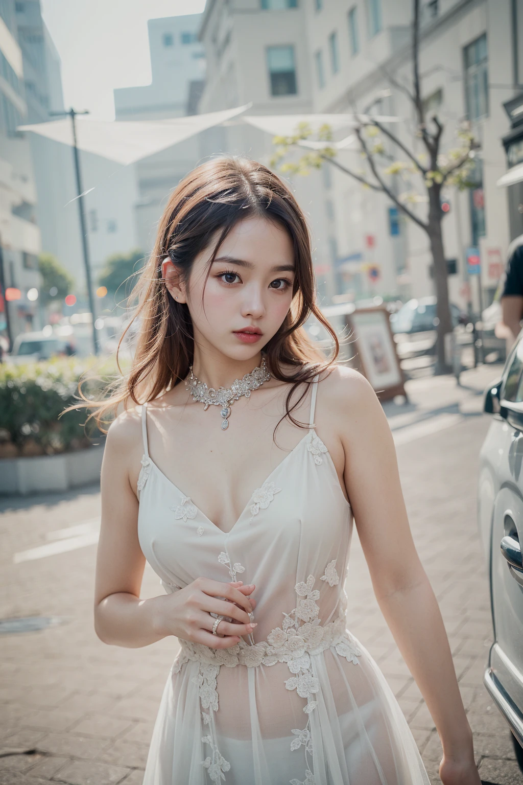 Arafe asian woman in white dress standing in the street, Portrait of female Korean idol, Young adorable Korean face, tzuyu from twice, 8k artgerm bokeh, Beautiful young Korean woman, young cute wan asian face, beautiful Korean women, Gorgeous young Korean woman, Korean Girl, jaeyeon nam, soft portrait shot 8 k