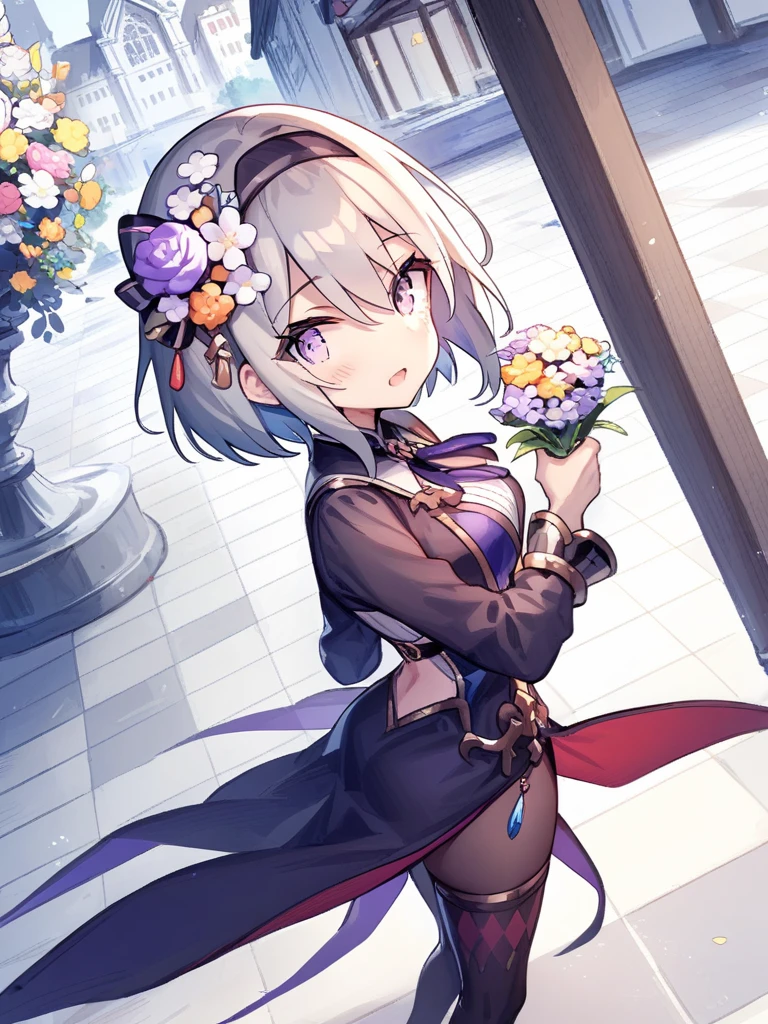 <lora:marie:0.8>,marie,short hair,silver hair,1girl,solo,flower,white background,from above,, masterpiece, best quality, very aesthetic, absurdres