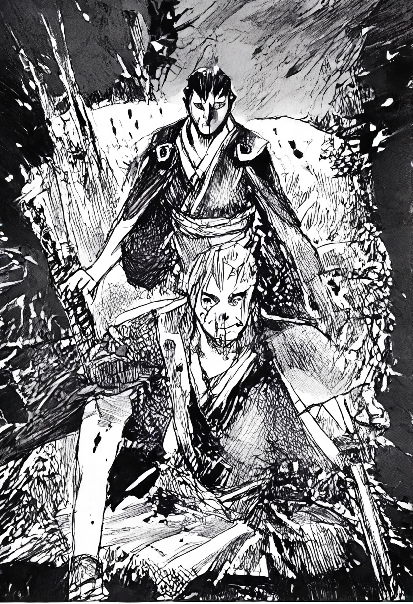 score_9, score_8_up, score_7_up, score_6_up, duel, clash, 2boys, blood on weapon, weapon, male focus, blood splatter, manga, combat scene, dynamic lighting, detailed linework, <lora:duel-XL_005:0.7>, <lora:Raikoh_v002>, ã©ã¤ã³ã¦, raikoh, tate eboshi, white japanese armor, <lora:Crimsonking-XL_002:1>, é
åç«¥å, Crimsonking, skull mask, shoulder spikes