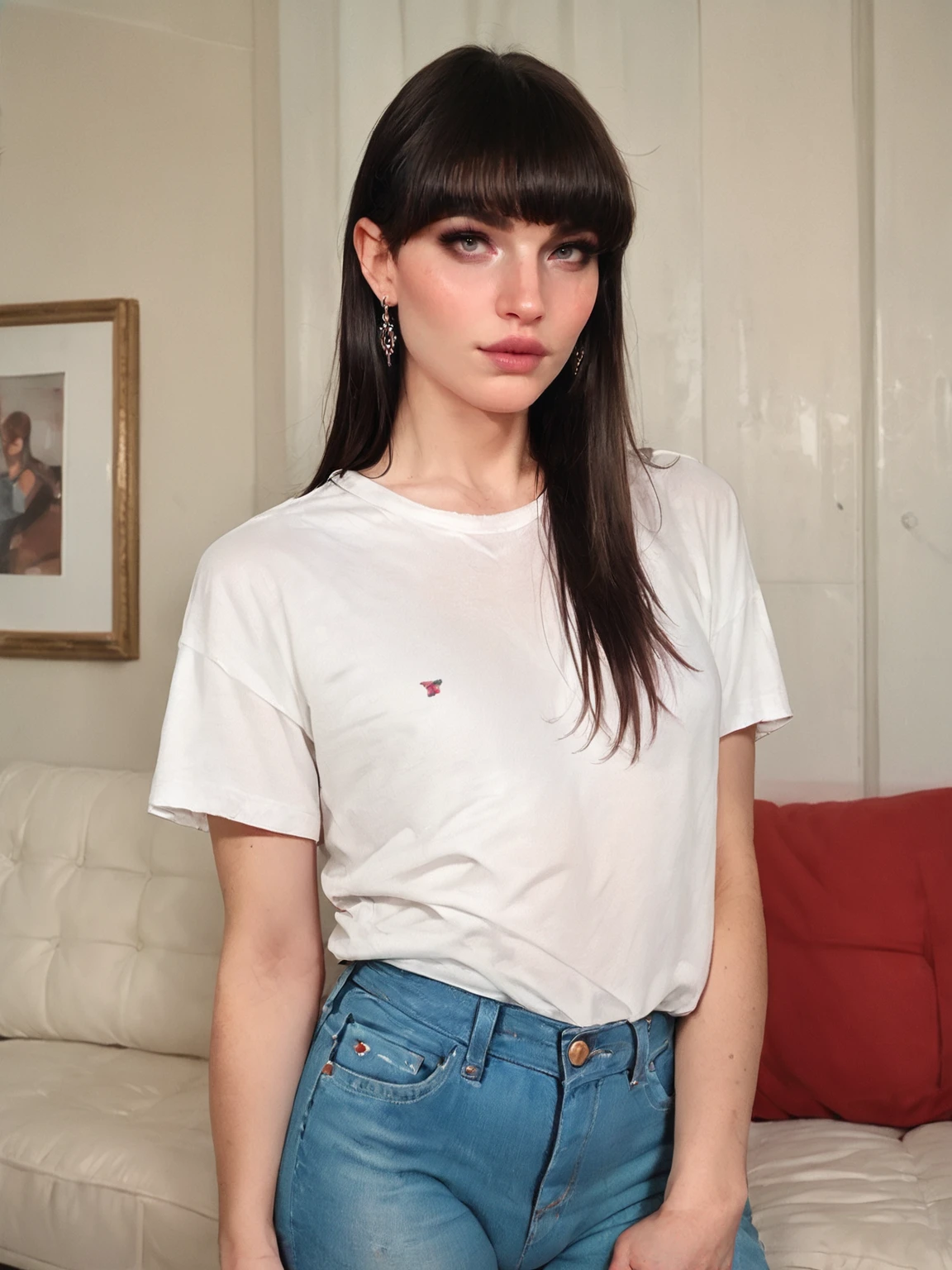 portrait photo of a woman, standing in a room, tshirt and jeans <lora:Natalie_Mars_M2:0.95> n4t4lie, score_9, score_8_up, score_7_up, score_6_up