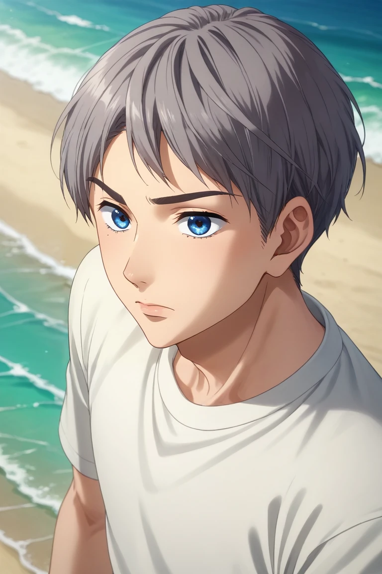 score_9, score_8_up, score_7_up, source_anime, rating_safe, intricate details, semi-realistic, , depth of field, 1boy, solo, male focus, <lora:aiichirou_nitori_pony:0.98>, aiichirou_nitori, grey hair, blue eyes, , from above, beach, ocean, waves, island, indoors, light, jojo pose, sad, , <lora:sdxl_lightning_8step_lora:1>