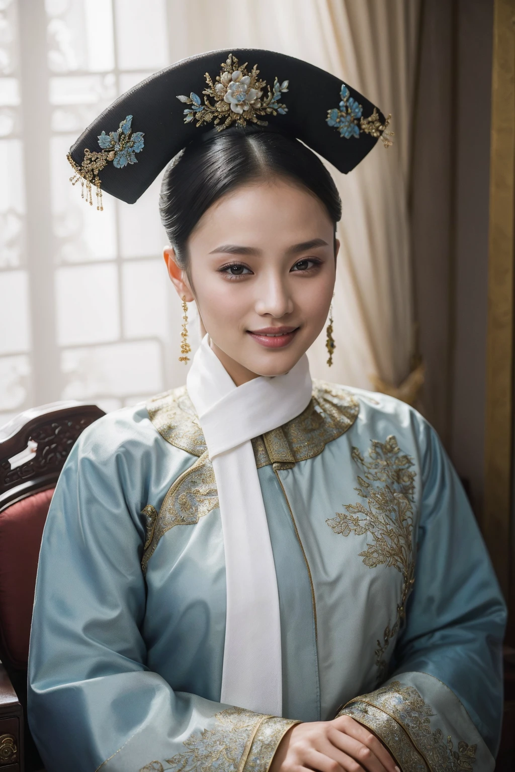 ((Masterpiece, best quality, edgQuality)),smile,
qingchao, a woman in a traditional chinese dress poses for a picture , woman wearing a qingchao_dress, qingchao_haircut, qingchao_scarf
<lora:edgQingChaoRediscovery:1>