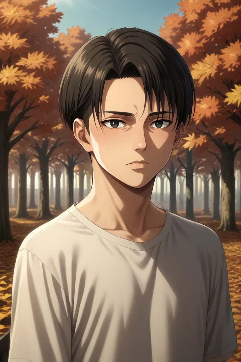 score_9, score_8_up, score_7_up, source_anime, rating_safe, , semi-realistic, looking at viewer, , 1boy, solo, male focus, <lora:levi_ackerman_pony:0.74>, levi_ackerman, black hair, black eyes, short hair, curtained hair, , focused, trees, autumn, leaves, indoors, dark, v, peace sign, shy, blush, , <lora:sdxl_lightning_8step_lora:1>