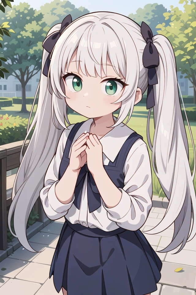 insanely detailed, absurdres, ultra-highres, ultra-detailed, best quality,
1girl, solo, nice hands, perfect hands,
BREAK,
wearing summer school uniform,
expressionless, closed mouth,
standing,
45 angle, cowboy shot, looking at viewer,
BREAK,
(tsurime:1.4),slender, kawaii, perfect symmetrical face, ultra cute girl, ultra cute face, ultra detailed eyes, ultra detailed hair, ultra cute, ultra beautiful,
by Canon EOS, SIGMA Art Lens 35mm F1.4, ISO 200 Shutter Speed 2000,
BREAK,
in a park,
silver hair, twintails, green eyes,