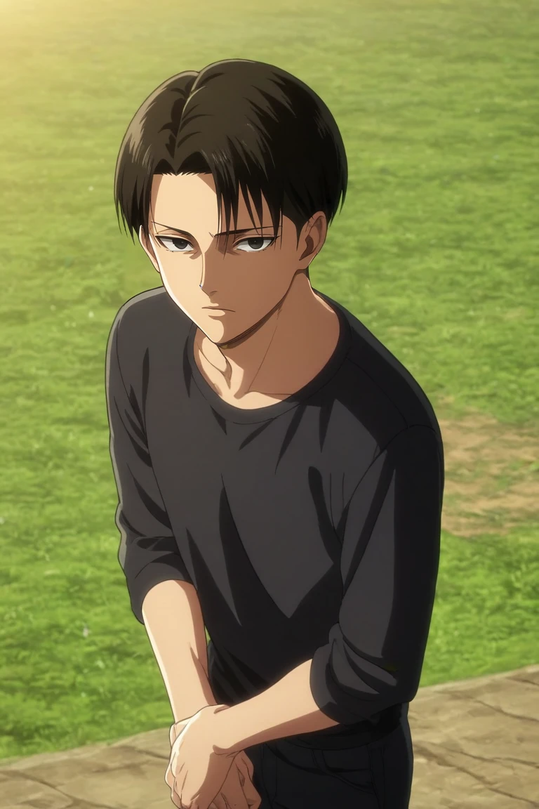 score_9, score_8_up, score_7_up, source_anime, rating_safe, intricate details, anime screencap, anime coloring, , looking at viewer, , 1boy, solo, male focus, <lora:levi_ackerman_pony:0.9>, levi_ackerman, black hair, black eyes, short hair, curtained hair, final season, from above, hill, night, crescent moon, own hands together, :\3, , <lora:sdxl_lightning_8step_lora:1>