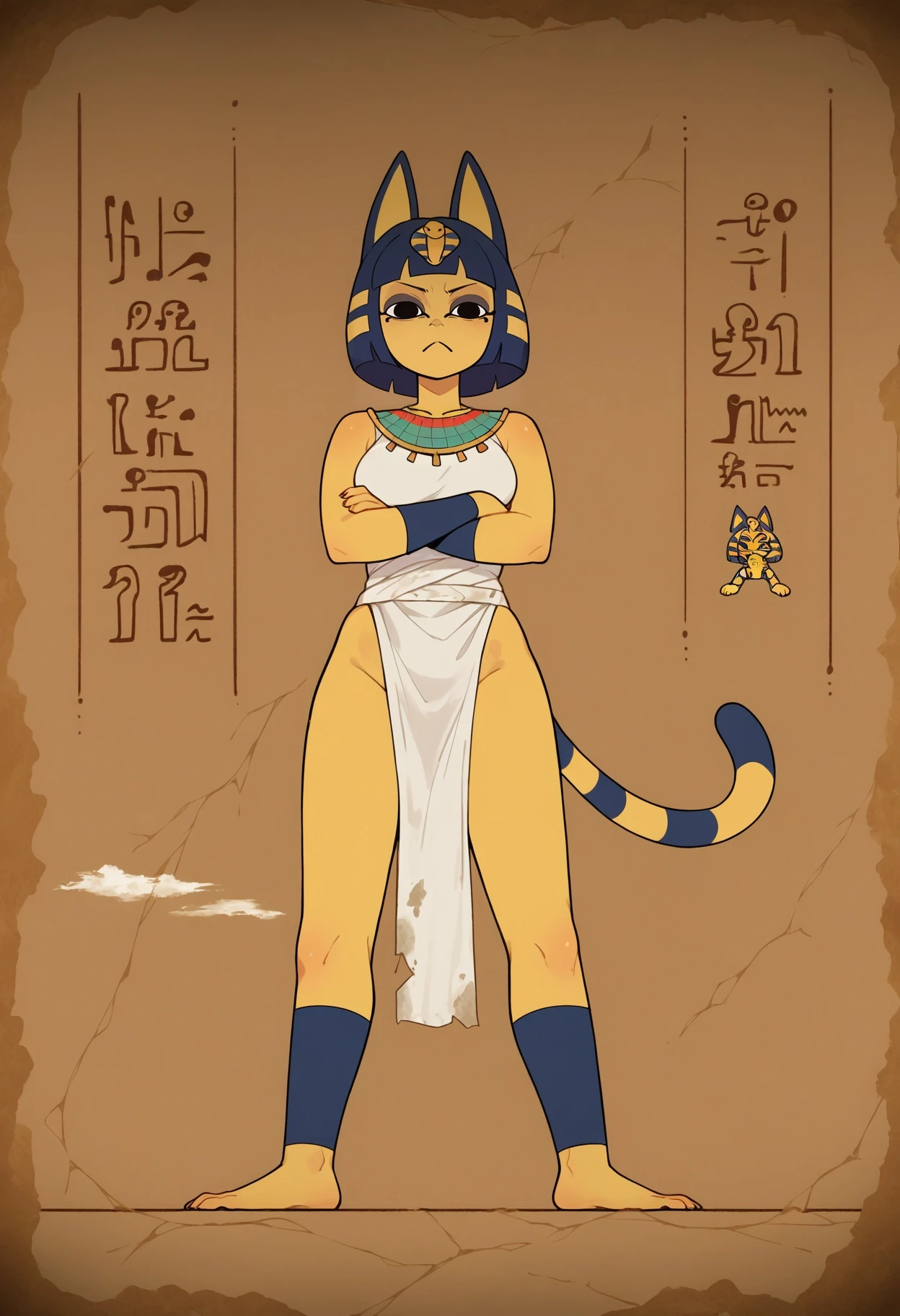 score_9, score_8_up,score_7_up,score_6_up, source_anime,
FauxEgyptian, standing, full body, black eyes, crack, old,dusty,
ankha, from below, crossed arms, medium breasts, mature,
<lora:FauxEgyptian_XLPD:1>
<lora:Ankha_pXL:0.8>