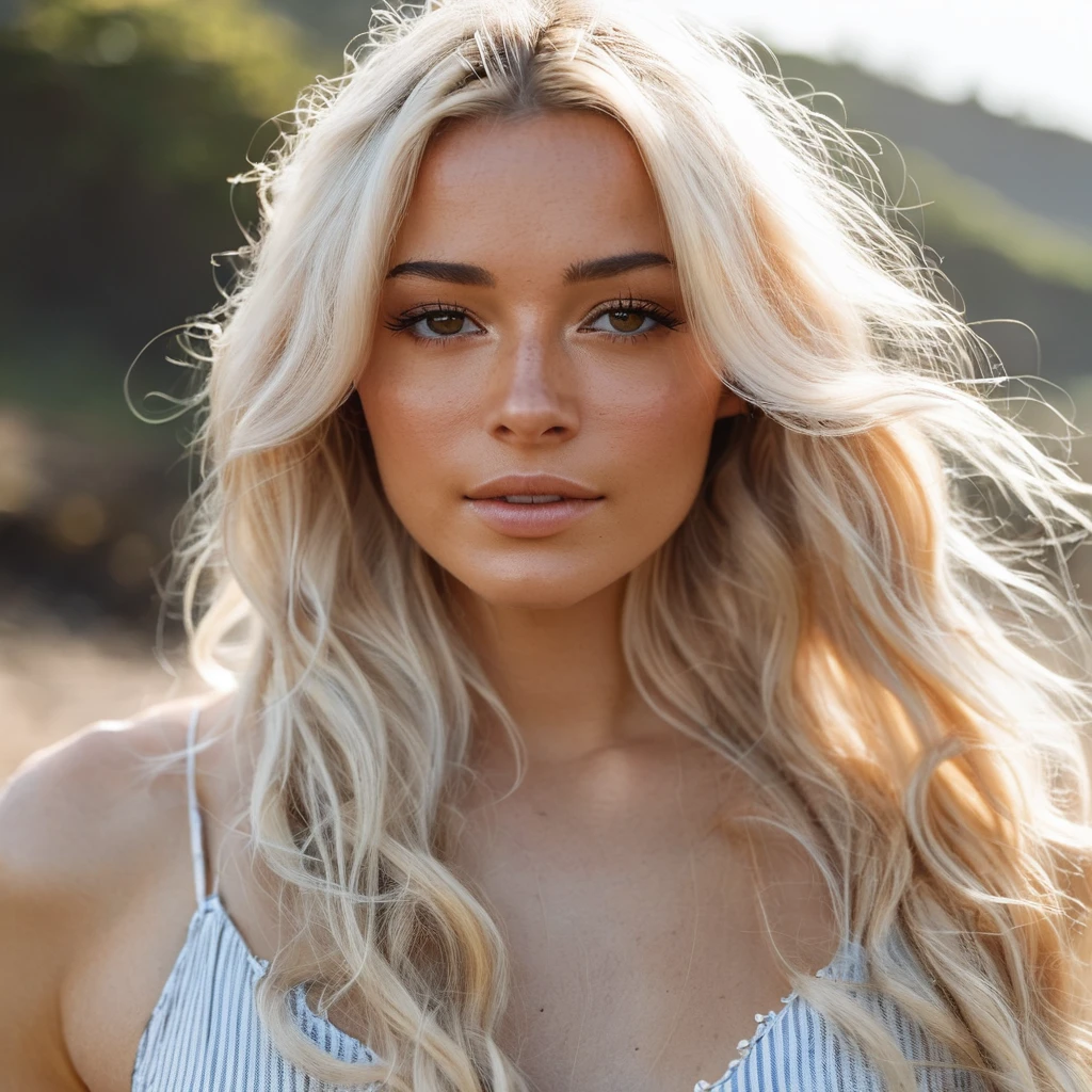 Skin texture, Super high res portrait photo of a woman outdoors with wavy blonde hair,f /2.8, Canon, 85mm,cinematic, high quality,looking at the viewer,   olxdunne,    <lora:oliviadunne_juggerX_xl_1_st_wocap-olxdunne-000081:1>