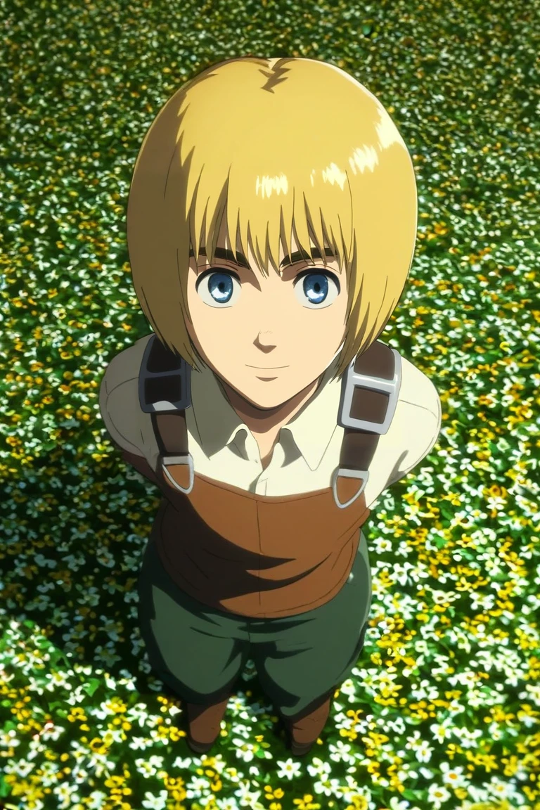 score_9, score_8_up, score_7_up, source_anime, rating_safe, , (3d:0.4), , , 1boy, solo, male focus, <lora:armin_arlert_pony:0.84>, armin_arlert, blonde hair, blue eyes, short hair, bob cut, bangs, from above, full body, flower field, flowers, noon, arms behind back, light smile, , <lora:sdxl_lightning_8step_lora:1>