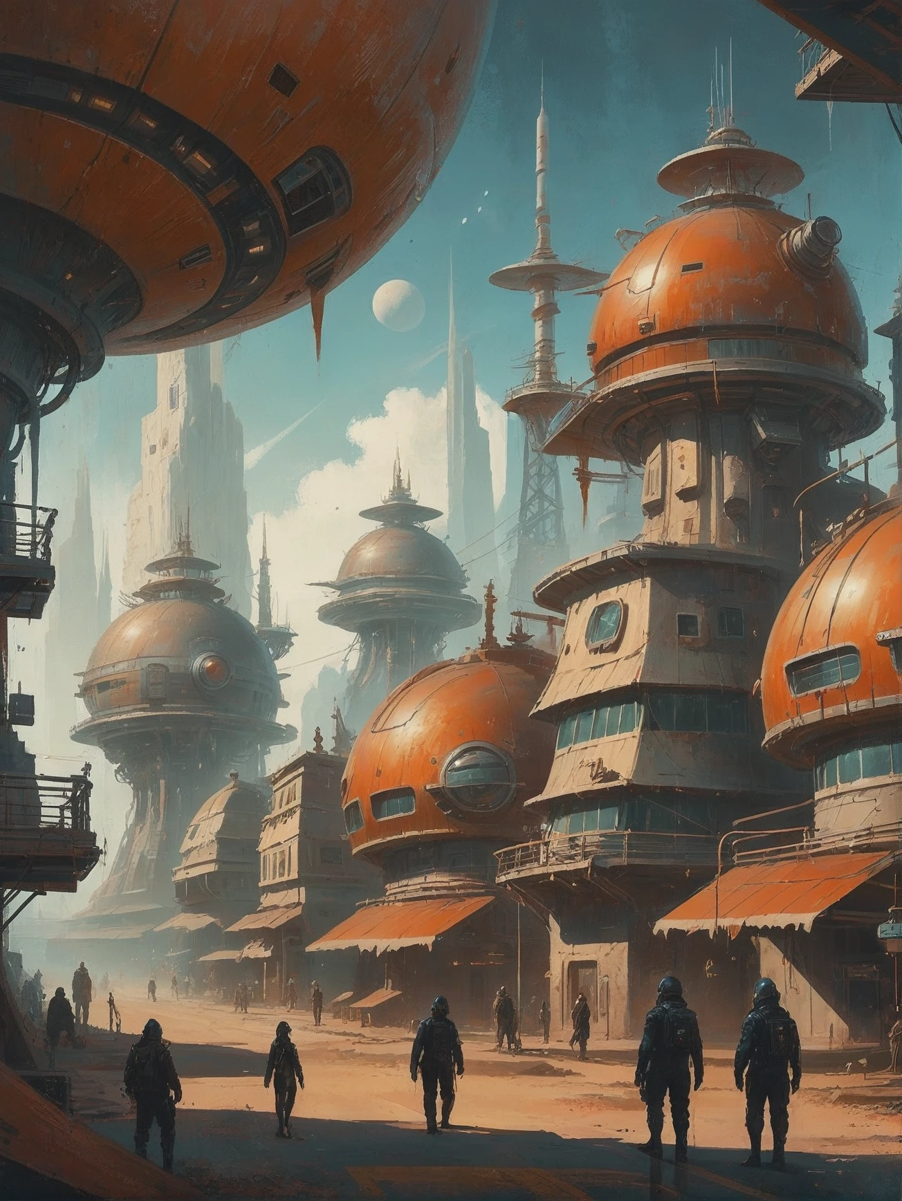 digital painting, wonderous scifi town in a Solar Radiation Zone<lora:EnvyStarlightGritty01:1>