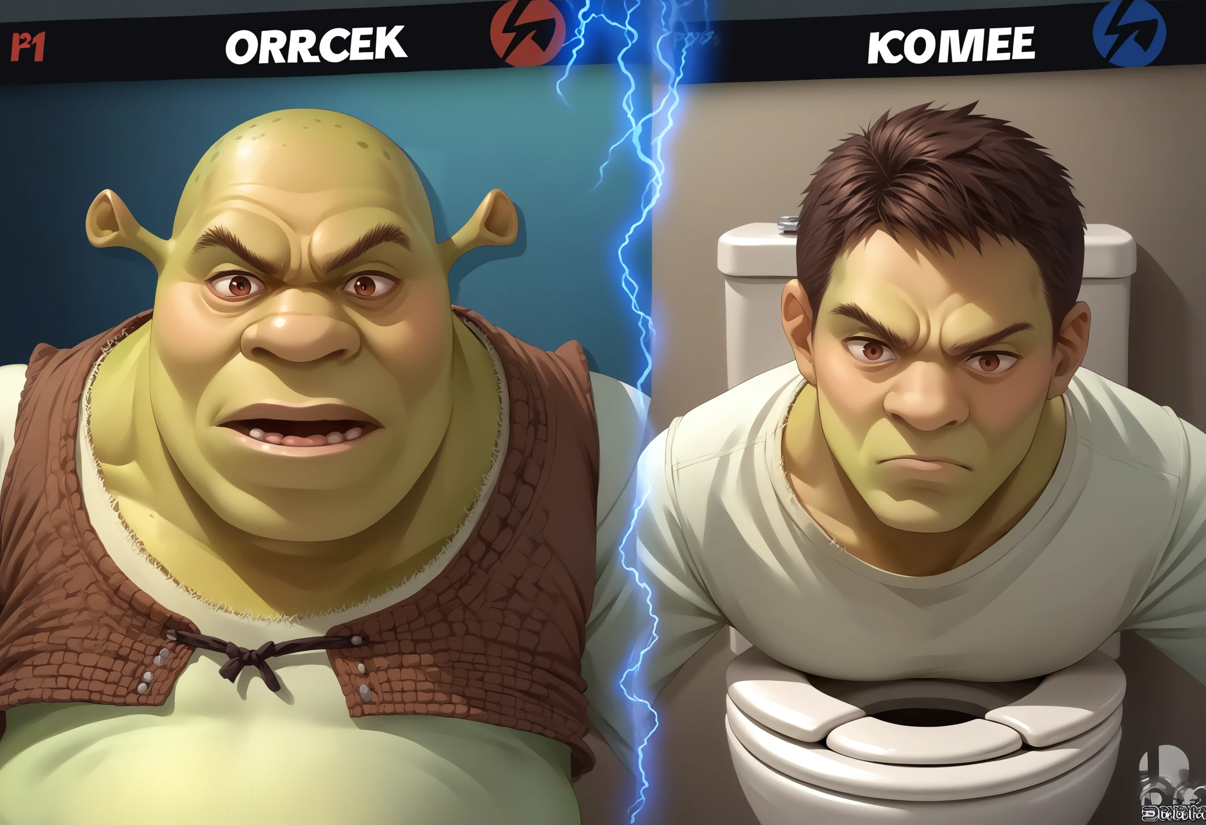 score_9, score_8_up, score_7_up, source_anime, incrsssbuvs, electricity, <lora:SSBUVSScreen_XLPD:0.5>,
BREAK 1boy, <lora:Shrek_XLPD:0.8> shrek, green skin, bald,
BREAK no humans, toilet,