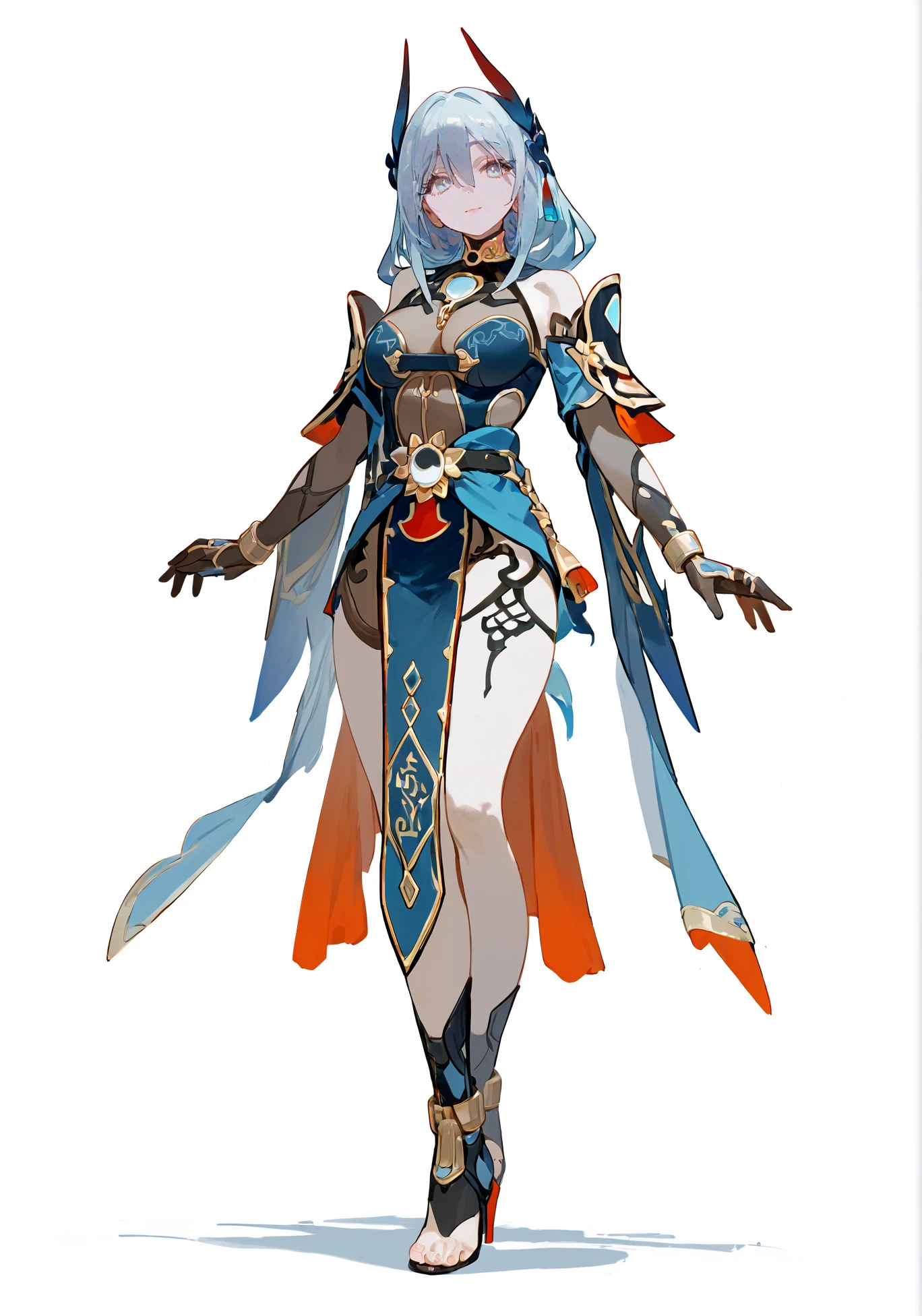 score_9, score_8_up, score_7_up, score_6_up, 8k,
8k, best quality, masterpiece, (ultra-detailed:1.1), (high detailed skin), white background, simple background,
(full body), (white background:1.2), standing, looking at viewer, (solo), hand on hip,
<lora:hanxue-pony-Tanger-000009:0.8>, hanya, hanya's def clothes, 1girl, breasts, high heels, long hair, toeless footwear,
(beautiful_face), ((intricate_detail)), clear face,
((finely_detailed)), fine_fabric_emphasis,
((glossy)), full_shot, <lora:chenkin_nai3_style:0.8>,