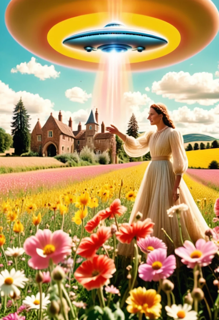 cinema art by Alfonso Cuaron, film, scene art by Gary Bunt, ufo alchemy, Lonely, flower field, Pontormo, Fiberglass, Joy, Cinestill 50, Calotype, Lens Flare, Fujichrome Provia 100F, Drawing, Wrath, CMYK Colors, Retrofuturistic (ufo alchemy-Plane hybrid:1.3) , Private Press, Feathers, Ancients, Divine, Cosy, dreamy magical atmosphere, Pride, British art, naive art, charming and humorous scenes of everyday life, visually stunning, immersive, storytelling