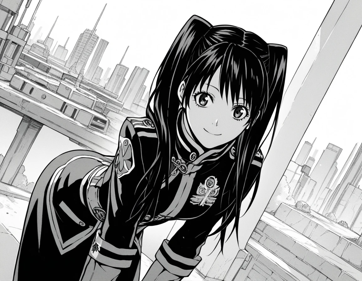 score_9, score_8_up, score_7_up, source_anime,
lenaleelee, <lora:lenalee-lee-manga-ponyxl-lora-nochekaiser:1>,
lenalee lee, long hair, bangs, twintails, monochrome, greyscale,
gloves, uniform, military, military uniform,
outdoors, cityscape, smile, bent over,
looking at viewer, solo, cowboy shot, dutch angle,
