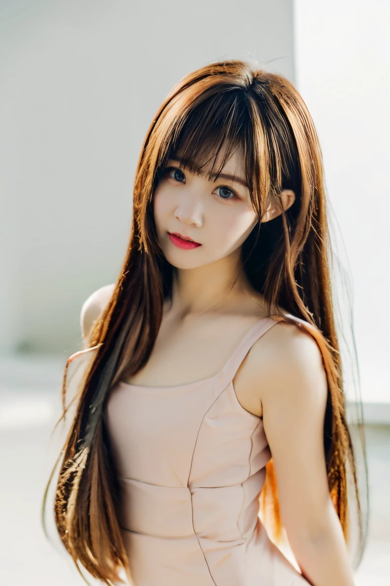 1girl, small breasts, looking at viewer, realistic, photorealistic, long hair, brown hair, bangs, brown eyes, jewelry,
hyper detailed, super sharp, crisp, smooth, smooth gradients, depth of field,
(in studio, white background), 
 <lora:linyiyi:1>, <lora:breastsizeslideroffset:-0.3>, <lora:skin_slider_v2_1_FACE:0.5>, <lora:add_detail_v5:1>,