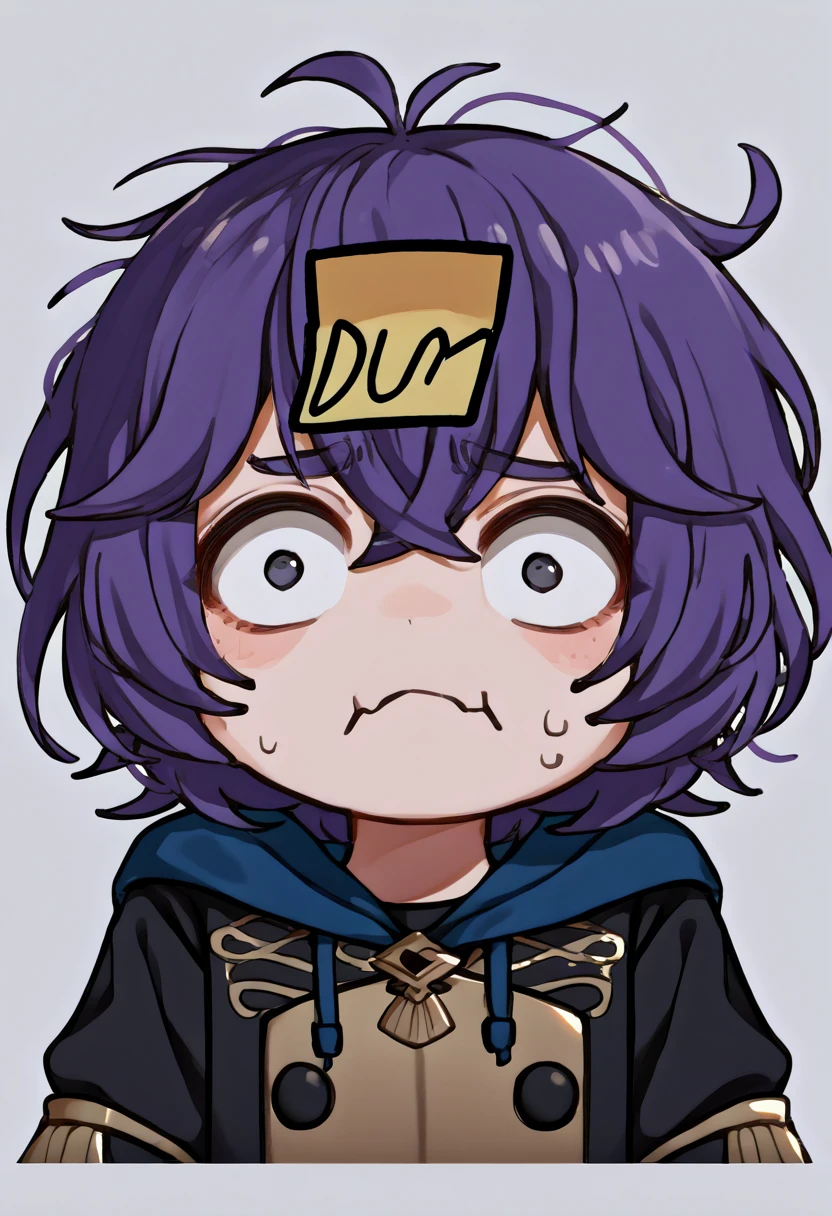 score_9, score_8_up, score_7_up, source_anime, 1girl, dumstickyNote, sticker, <lora:DumStickyNote_XLPD:1.1>, upper body, <lora:bernadetta-pdxl-nvwls-v1:1> defBernie, messy hair, black uniform, hood down, long sleeves, confusion,