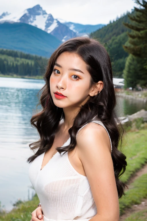 1girl,kmd453,solo,long black hair,white long dress,realistic,outdoor,look at viewer,cowboy shot,pout,
moon,mountain,Snowy mountains,grassland,sky,forest,lake,
RAW photo,(high detailed skin:1.2),8k uhd,dslr,soft lighting,high quality,film grain,Fujifilm XT3,<lora:kmd453-000008:1>,
