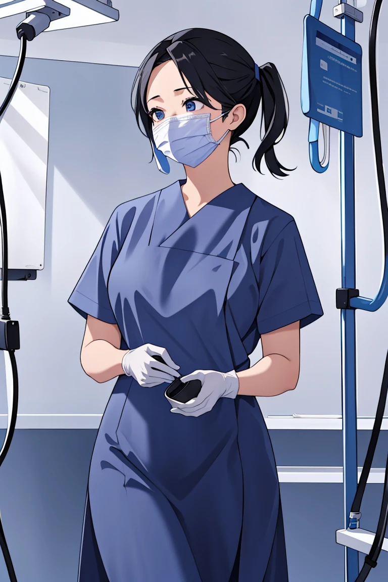 (RAW photo, best quality), operating room, overhead surgical light,blurred background, focused, dithering,backlighting,
 <lora:surgical_nurse_PPT_V1.0-000006:0.8> surgical_nurse_ppt, 1girl, surgical mask, gloves,long dress, nurse, 
 <lora:Kaede Sakata_3dCG_V3.0:0.6> kaede sakata, 3dcg07, 1girl, solo,black hair, blue eyes, low twintails,