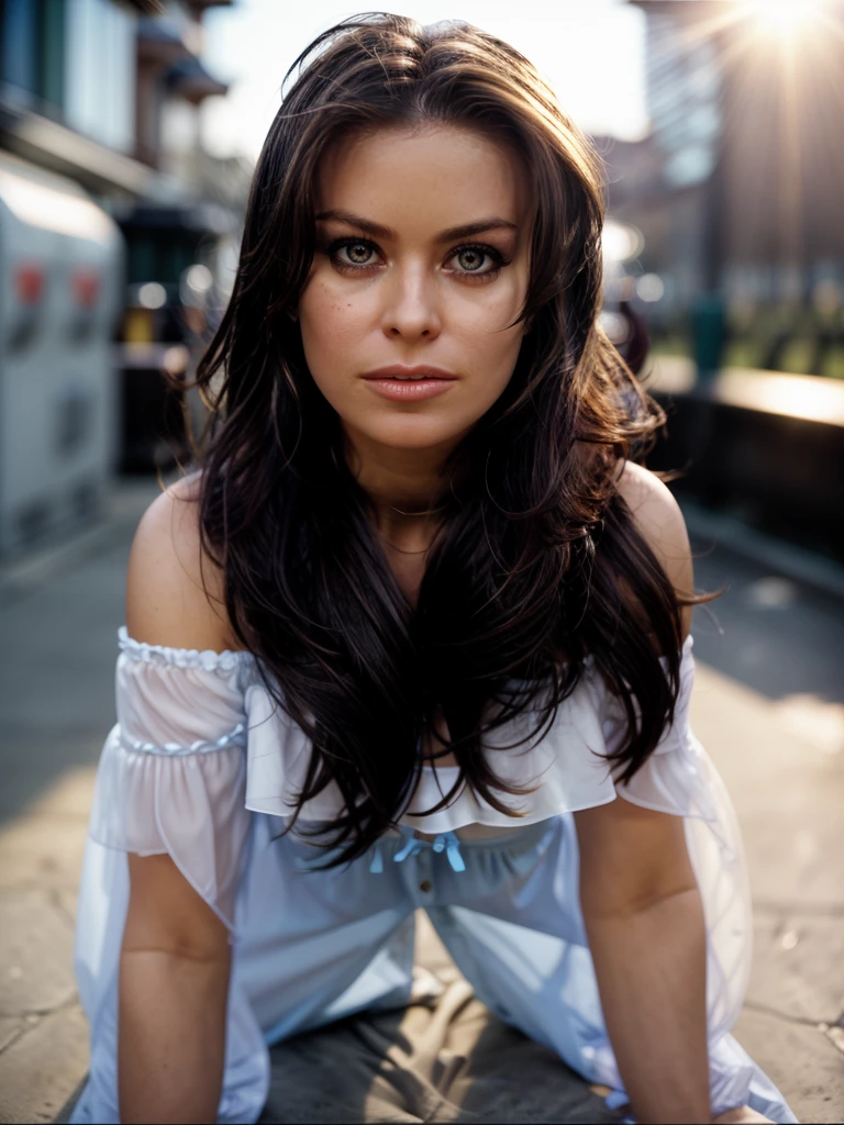 portrait shot of cinematic photo <lora:quiron_CarmenElectra_v1_Lora:0.87> carmenelectraquiron, carmenelectra, a young woman, , makeup, Backlighting: Positioning the subject in front of a strong light source, such as the sun, creates a beautiful halo effect and adds drama to the image., . 35mm photograph, film, bokeh, professional, 4k, highly detailed. Close-up, eyes on camera, clear, sharp