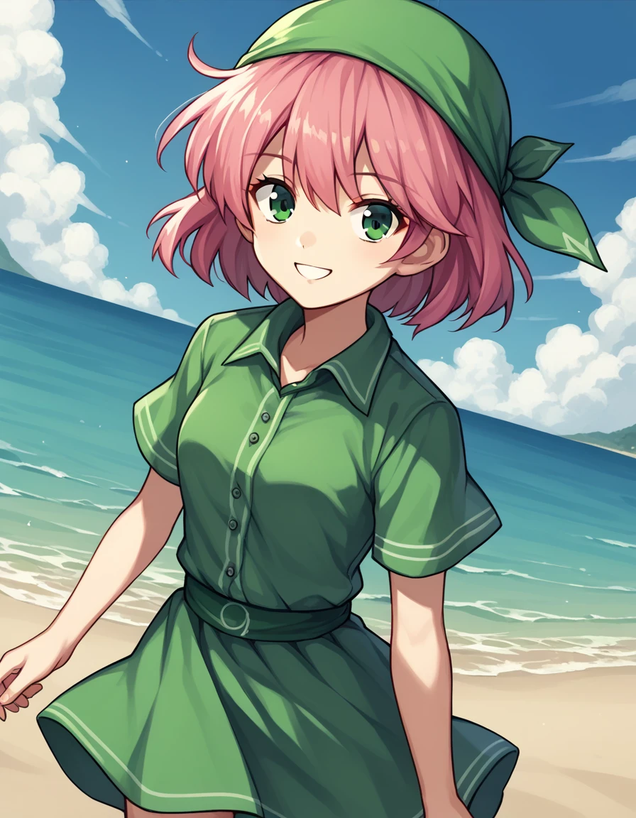 score_9, score_8_up, score_7_up, source_anime,
lennacharlottetycoon, <lora:lenna-charlotte-tycoon-ponyxl-lora-nochekaiser:1>,
short hair, green eyes, pink hair,
piratelenna, skirt, shirt, bandana, green bandana, green shirt, collared shirt, short sleeves,
outdoors, beach, smile,
looking at viewer, solo, cowboy shot, dutch angle,