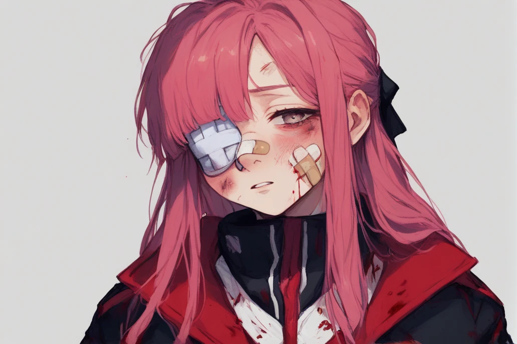 you look lonely scene, (best quality:1.1), (masterpiece:1.2), (absurdres:1.0), portrait, upperbody, 1girl, night, bladerunner 2049 (blush:1.2), upset, sad, beaten up face, bandages, broken nose, nose bandage <lora:blade runner 2049 you look lonely scene:0.6> , <lora:Voxo-VtuberLora-256:0.7> takanashi kiara, hololive, vtuber