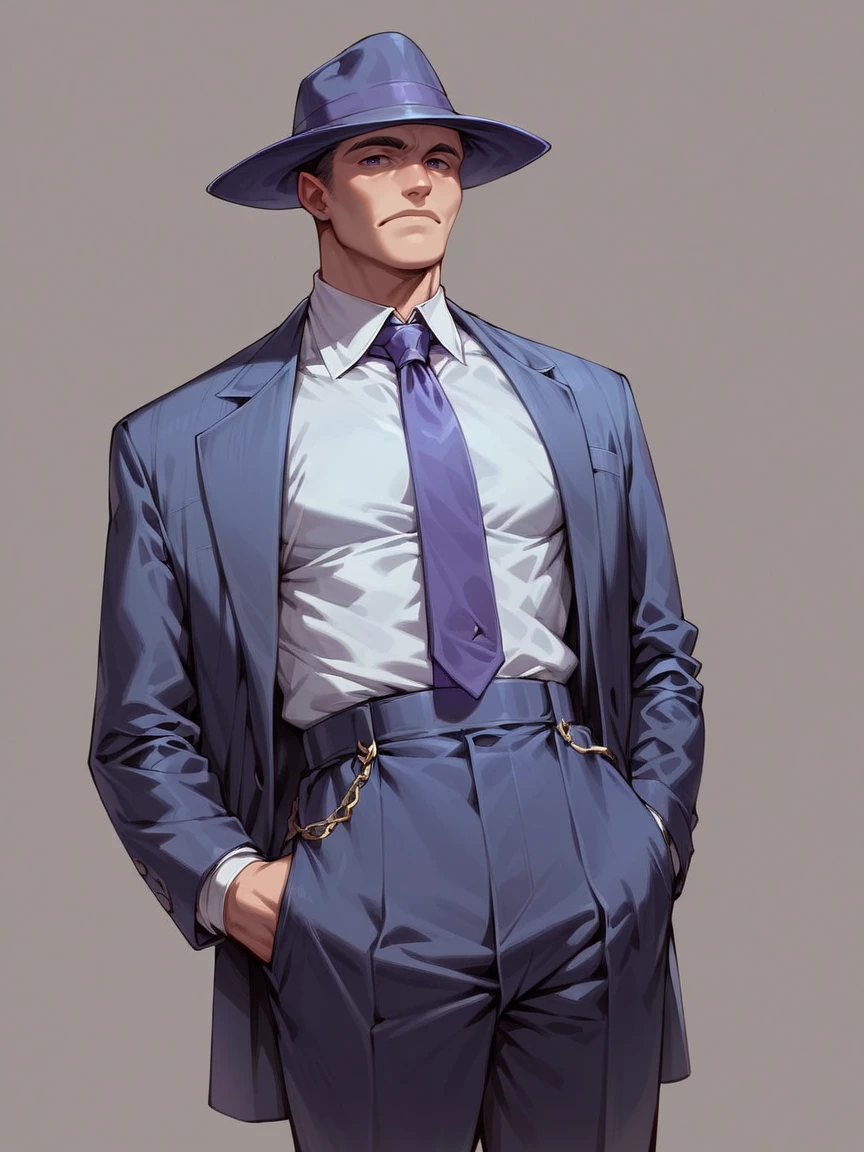score_9, score_8_up, score_7_up, score_6_up, <lora:z00tXLP:0.6> 1boy, hat, necktie, z00t, purple zoot suit