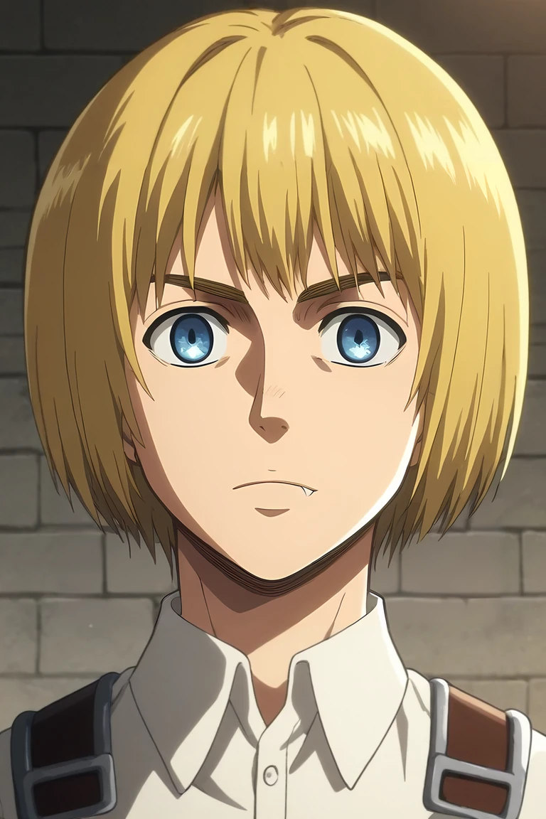 score_9, score_8_up, score_7_up, source_anime, rating_safe, , anime screencap, , , looking at viewer, , 1boy, solo, male focus, <lora:armin_arlert_pony:0.86>, armin_arlert, blonde hair, blue eyes, short hair, bob cut, bangs, symmetry, armory, dark, standing, skin fang, ,, <lora:sdxl_lightning_8step_lora:1>