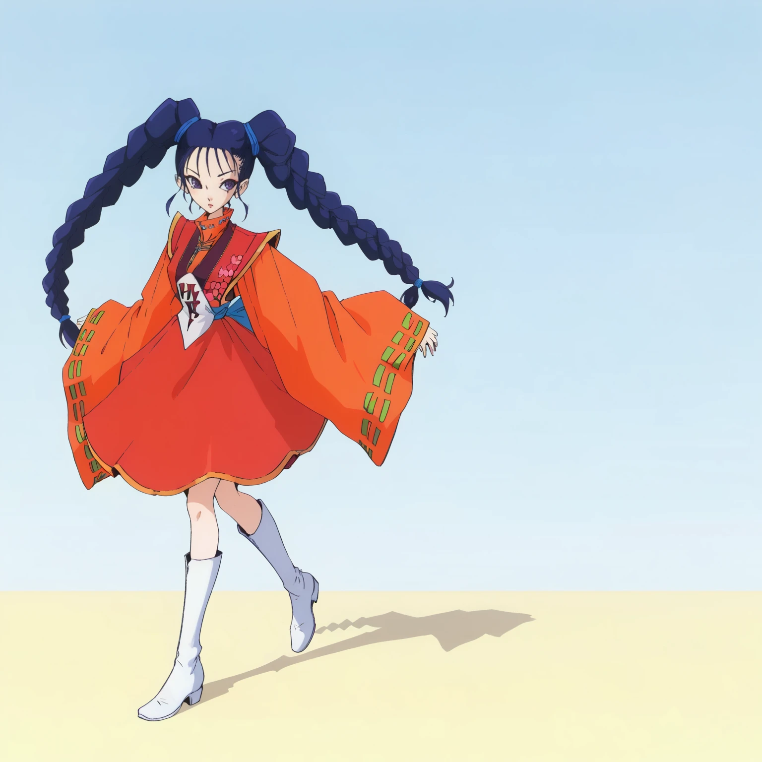 <lora:PrincessTIGHTNAVENXLpony001>,
solo,
PrincessTIGHTNAVEN,1girl,blue hair,twintails,twin braids,purple eyes,
red dress,wide sleeves,
skirt,white boots,
full body,running,