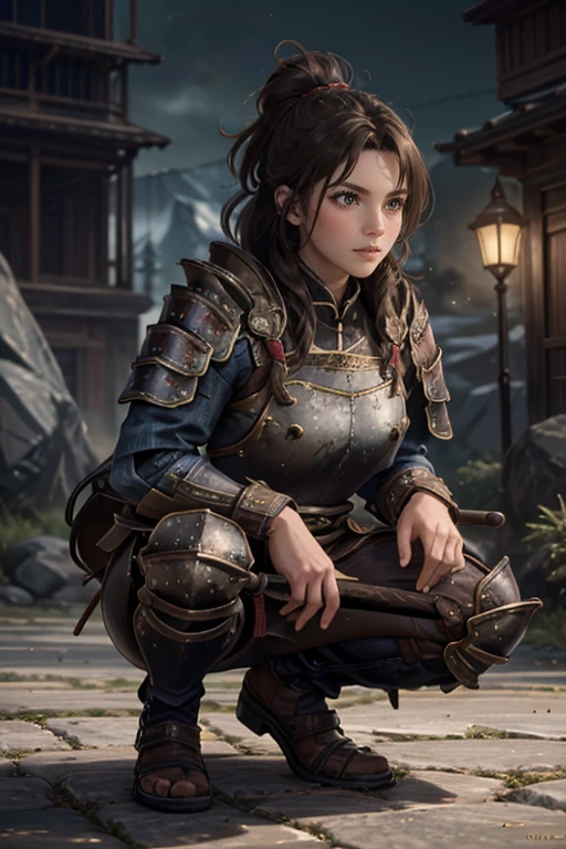 <lora:HXarmour_057:0.8>,mountain,Crouching down,, hxarmour,1girl,(light brown armour:1.3),, ultra-detailed,extremely delicate and beautiful,(by exquisite colors block),masterpiece,best quality,unreal engine 5 rendering,movie light,movie lens,movie special effects,detailed details,HDR,UHD,8K,CG wallpaper,
