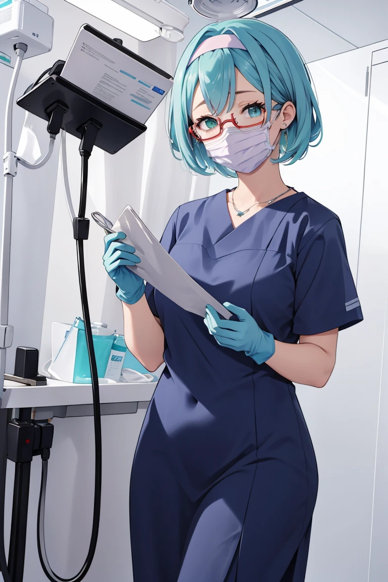 (RAW photo, best quality), operating room, overhead surgical light,blurred background, focused, dithering,backlighting,
<lora:surgical_nurse_PPT_V1.0-000006:0.8> surgical_nurse_ppt, 1girl, surgical mask, gloves,long dress, nurse,
<lora:Tomomi Kii:0.6> 1girl, 3dcg 08, aqua hair, bangle, collarbone, glasses, green eyes, hairband, medium breasts, necklace, semi-rimless eyewear, short hair, sidelocks, solo, tomomi kii, under-rim eyewear,