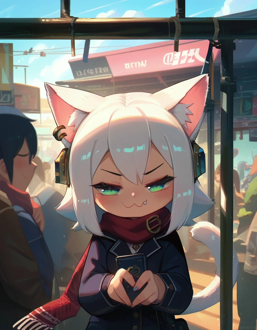 score_9, score_8_up, score_7_up,score_6_up, a girl in a train, scarf, cat ears, white hair, smug
<lora:porforever_style_pony6_v1:.8>,