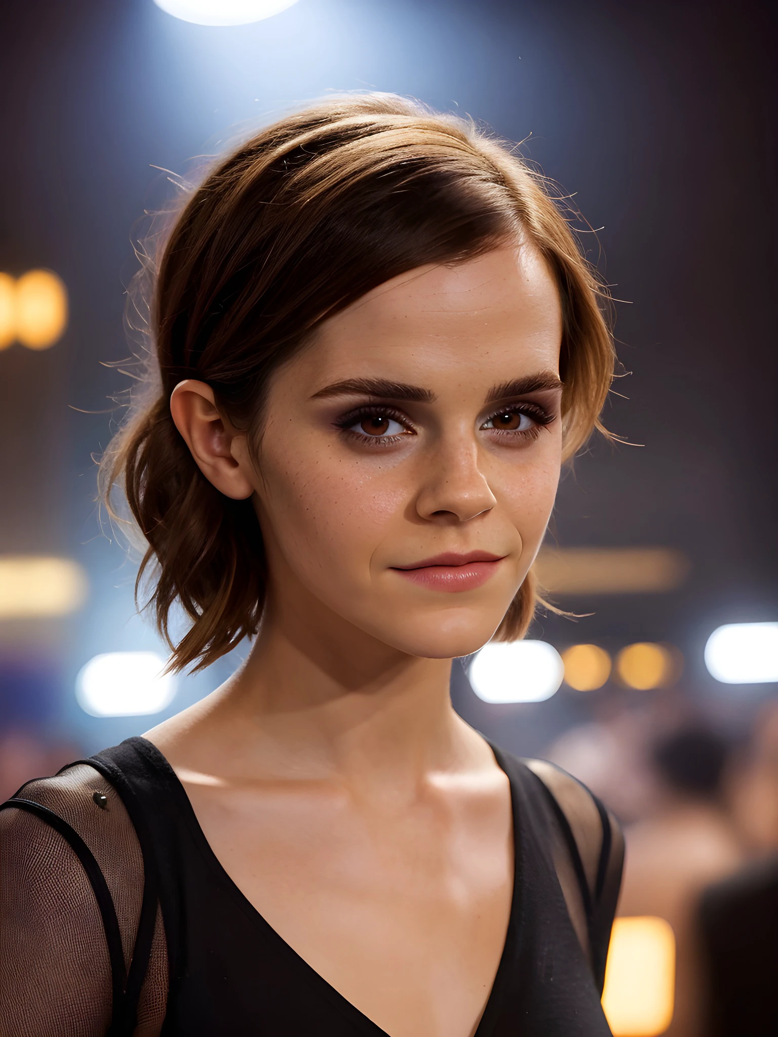 close-up photo of 3mm4W4ts0n_V1-Emb , wearing casuals, makeup, eyeshadow, in the middle of a nightclub, 8k uhd, high quality, dramatic, dramatic lighting, realistic , lifelike texture