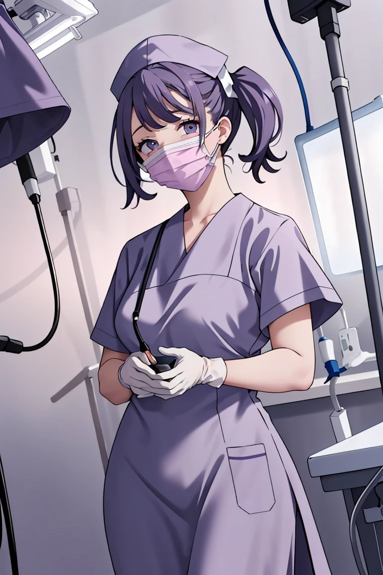 (RAW photo, best quality), operating room, overhead surgical light,blurred background, focused, dithering,backlighting,
<lora:surgical_nurse_PPT_V1.0-000006:0.8> surgical_nurse_ppt, 1girl, surgical mask, gloves,long dress, nurse,
<lora:Maria_PrivateNurse_V1.0:.5> maria_pnurse,purple_hair,pink_eyes,twintails,