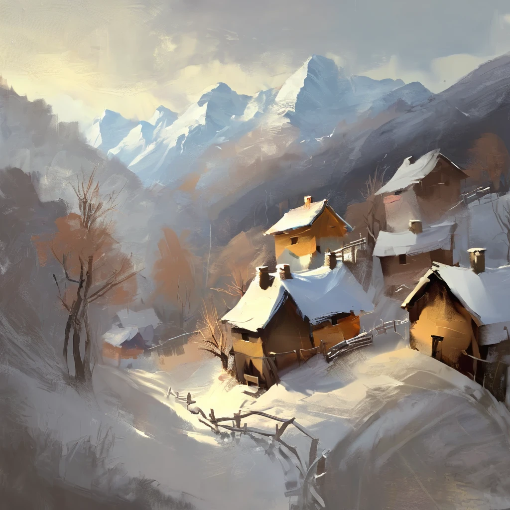 drawix13 expressive acrylic painting, village in the mountains, sharpen <lora:drawix13:1>