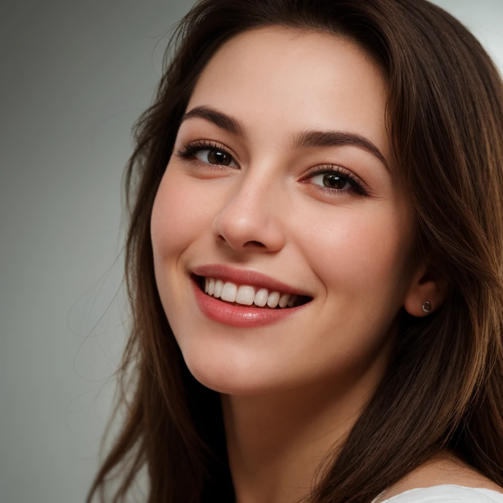 close up of a woman smiling, extreme detail, hyper realistic,