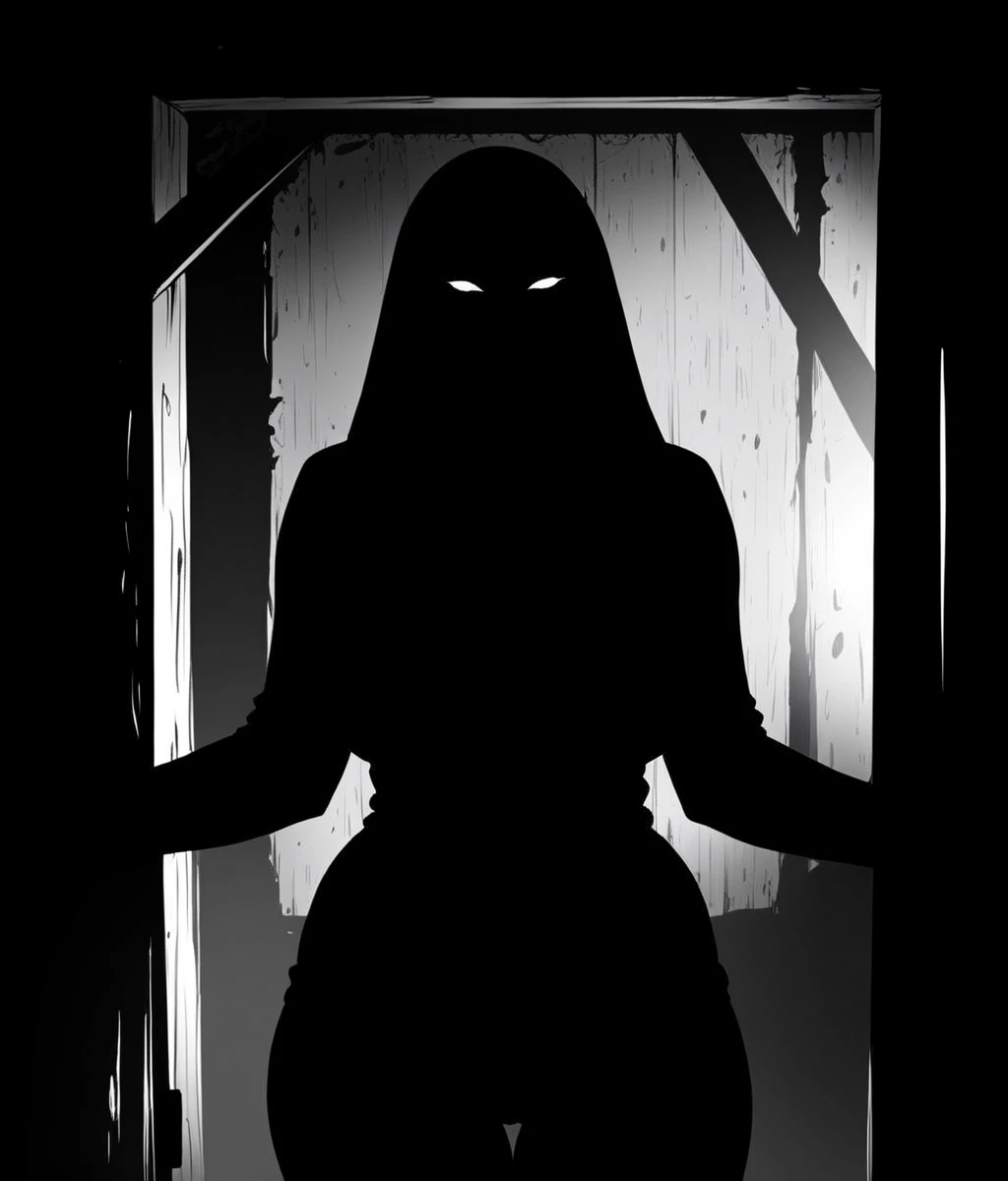 Score_9,score_8_up,score_7_up,1girl,solo,big breasts,cleavage,curvy,no humans,glowing_eye,silhouette,messy,dilapidated,attic,film grain,distortion,overexposure,dark,grayscale,uncensored,<lora:Style_Dark_web:0.8>,