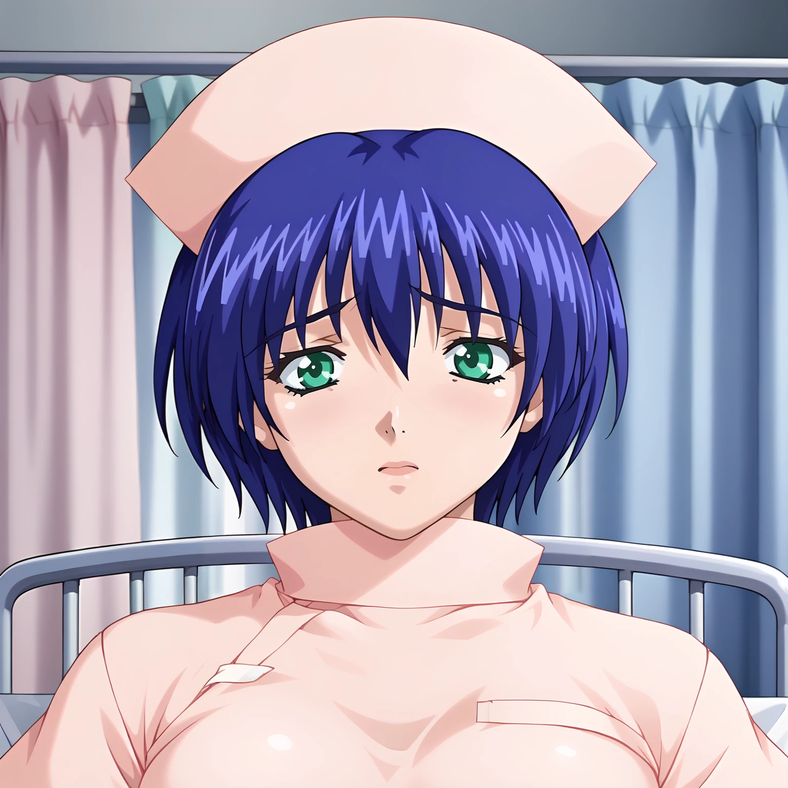 <lora:YumiAsakuraXLpony002>,
solo,
YumiAsakura,1girl,blue hair,short hair,bangs,green eyes,
nurse_cap,nurse,