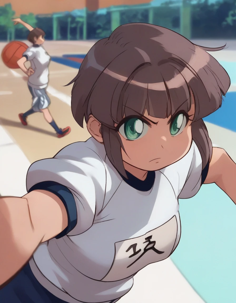 <lora:Smooth Anime 2 Style SDXL_LoRA_Pony Diffusion V6 XL:0.8> score_9, score_8_up, score_7_up, score_6_up, score_5_up, score_4_up, source_anime, BREAK, <lora:Watanuki Hibiki PONY:0.8> watanuki hibiki, short hair, brown hair, green eyes, gym uniform, dynamic pose